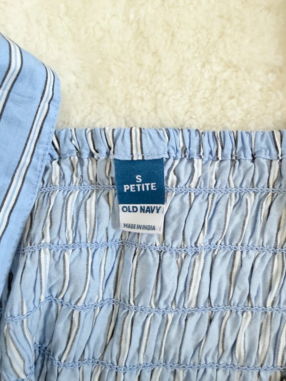 NWT Old Navy Blue Stripe Smocked Midi Dress Petite S Adjustable Straps Cotton - Picture 11 of 11